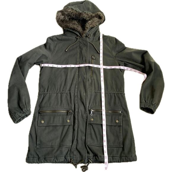 BANANA REPUBLIC Hooded Utility Parka Coat SZ S Army Olive Green Mid Length Twill - Picture 12 of 12